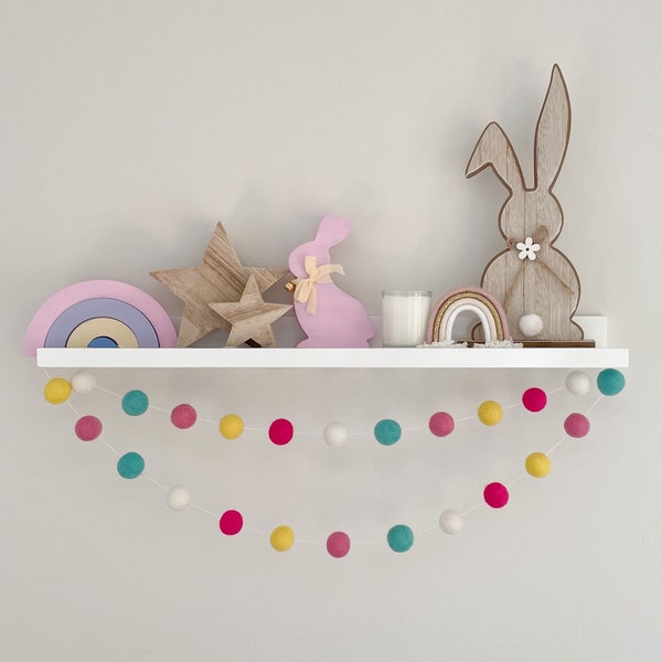 Easter Felt Ball Garland - Pom Pom Garland - Easter Decorations - Easter Home Decor - Easter Bunting - Easter Shelf Decor - Bright Easter