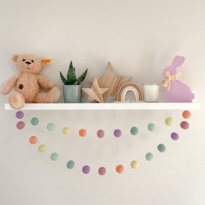Pastel Rainbow Felt Ball Garland - Pom Pom Garland - Nursery Decor - Baby Gift - Party Decoration - Playroom - Kids Room - Shelf Decor