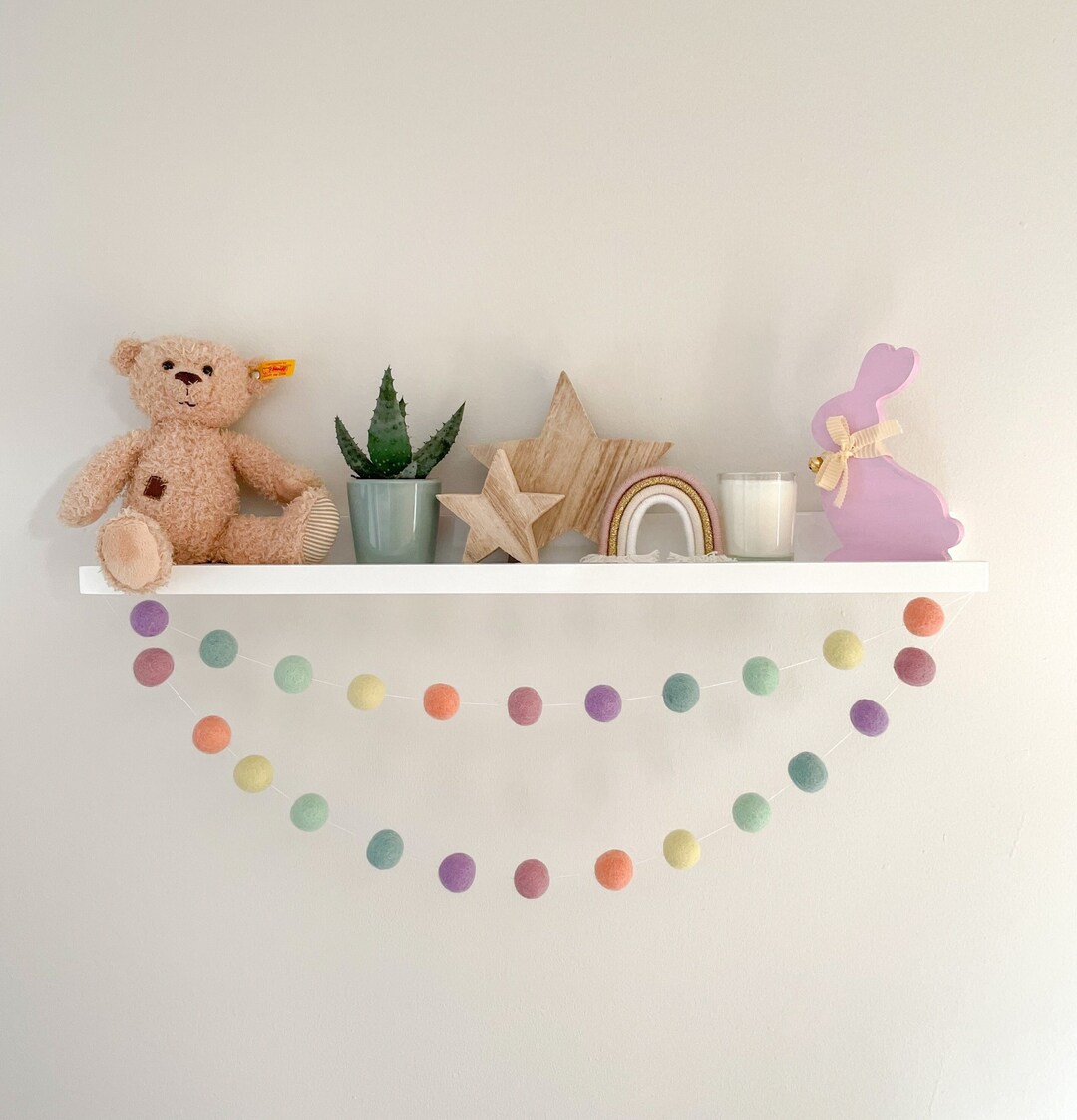 Pastel Rainbow Felt Ball Garland Pom Pom Garland Nursery Decor Baby ...
