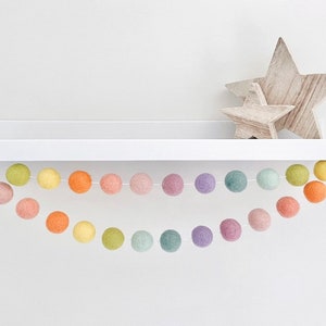 Pastel Rainbow Felt Ball Garland - Pom Pom Garland - Nursery Decor - Baby Shower - Party Decoration - Playroom - Kids Room - Shelf Decor