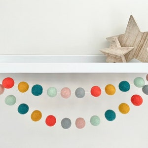 Summer Bright Felt Ball Garland - Pom Pom Garland - Nursery Decor - Baby Shower Gift - Party Decoration - Playroom - Kids Room - Shelf Decor