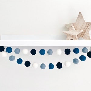 Navy Blue Felt Ball Garland - Pom Pom Garland - Nursery Decor - Baby Shower Gift - Party Decoration - Playroom - Kids Room - Shelf Decor