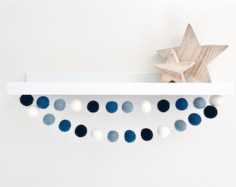Navy Blue Felt Ball Garland - Pom Pom Garland - Nursery Decor - Baby Shower Gift - Party Decoration - Playroom - Kids Room - Shelf Decor