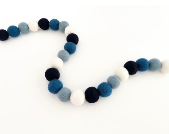 Navy Blue Felt Ball Garland - Pom Pom Garland - Nursery Decor - Baby Shower Gift - Party Decoration - Playroom - Kids Room - Shelf Decor