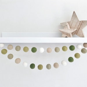 Green Woodland Felt Ball Garland - Pom Pom Garland - Nursery Decor - Baby Shower - Party Decoration - Playroom - Kids Room - Shelf Decor