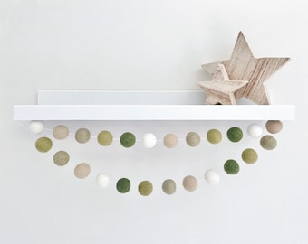 Green Woodland Felt Ball Garland - Pom Pom Garland - Nursery Decor - Baby Shower - Party Decoration - Playroom - Kids Room - Shelf Decor
