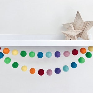 Rainbow Felt Ball Garland - Pom Pom Garland - Nursery Decor - Baby Shower Gift - Party Decoration - Playroom - Childrens Room - Shelf Decor