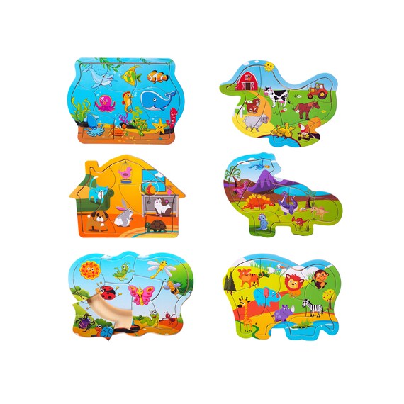 Eliiti Wooden Jigsaw Puzzle Set for Kids 3 to 5 Years Old Dinosaurs Animals Toy 
