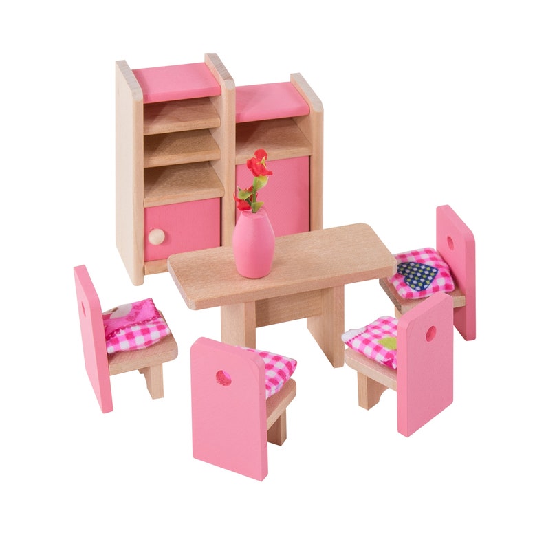Set 12 Pieces Eliiti Wooden Toy Miniature Dining Room Doll House Furniture Wood Pretend Play Furniture Toys for Girls Kids 3 to 7 Years Old