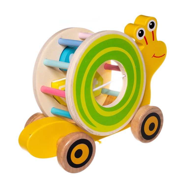 ELIITI Wooden Pull Along Snail Toy Push Toys With Shapes and Etsy