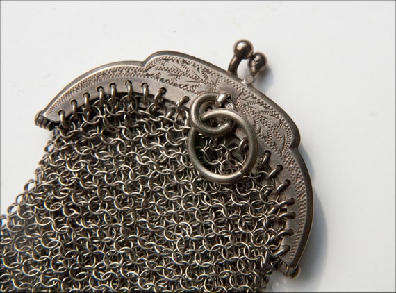 Antique French Silver Chain Mail Purse - Double P… - image 4