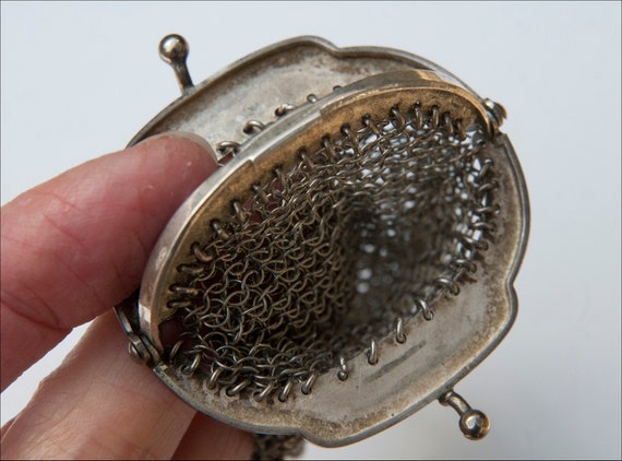 Antique French Silver Chain Mail Purse - Double P… - image 3