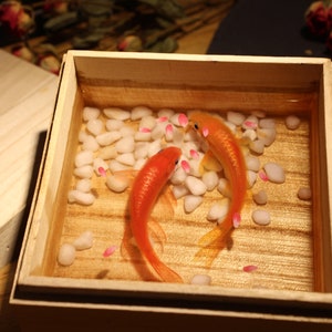 3D Resin Painting Two Koi Fish in Wooden Box | Acrylic Painting Gift | Hand Painted Koi Fish | Fish Decoration | Resin Art