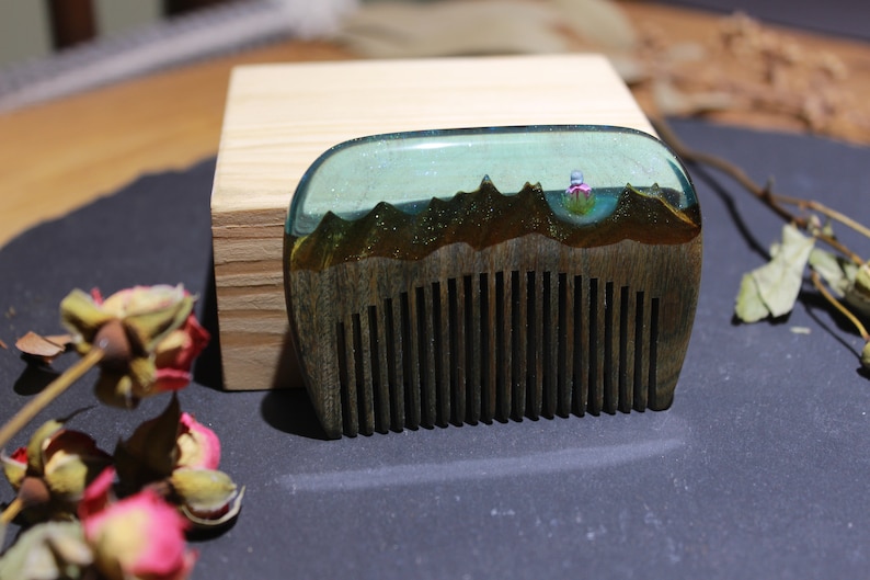 Mountains and Swan Hair Accessories Handmade Comb Wood Resin Hair Comb Pocket Comb Unique Gift
