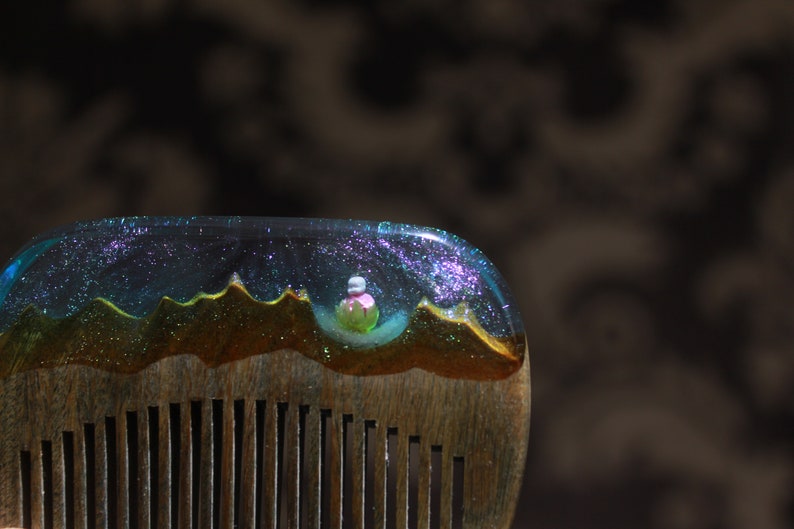 Mountains and Swan Hair Accessories Handmade Comb Wood Resin Hair Comb Pocket Comb Unique Gift