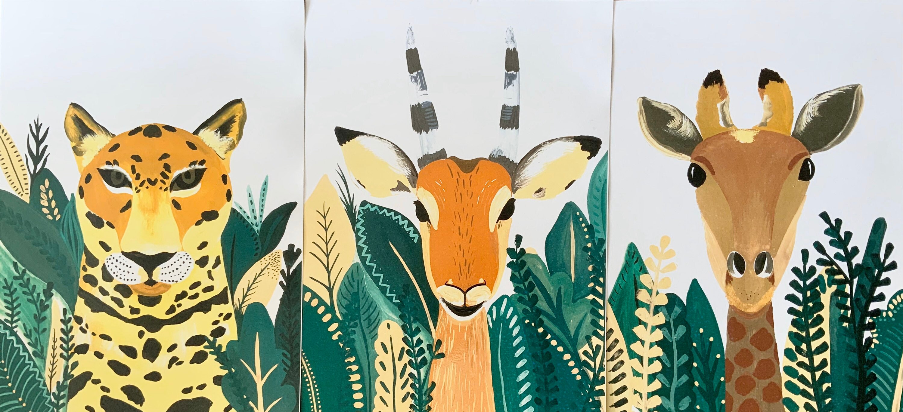 Safari Animal Print Illustrated Wall Art Childrens Room Etsy