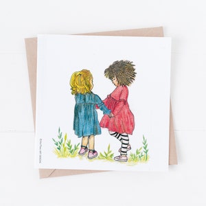 Best friends card, besties, two girls, just because card, thinking of you card, image 1