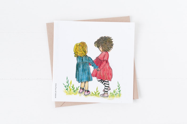 Best friends card, besties, two girls, just because card, thinking of you card, image 1