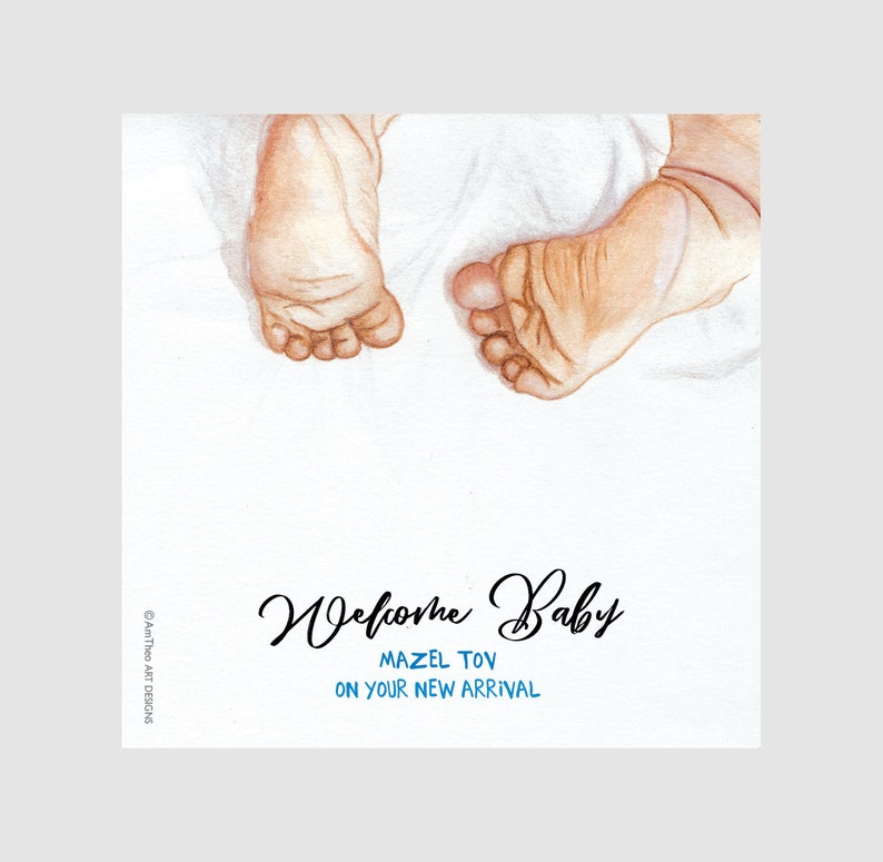 New baby greeting card, Welcome little one, Jewish Greeting Card, Mazel Tov,baby shower, Brit Milah, bris image 3