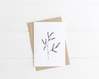 Black & white card, Monochrome flowers, Greeting card, Minimalist Monochrome card