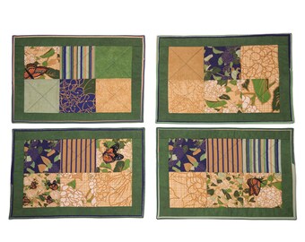 Purple and Gold Hydrangeas with Butterflies Placemats - green and gold - set of 4