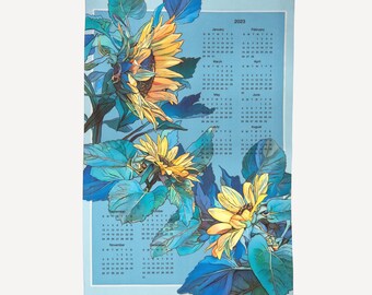 Sunflower Calendar 2023 Tea Towel,  linen cotton canvas