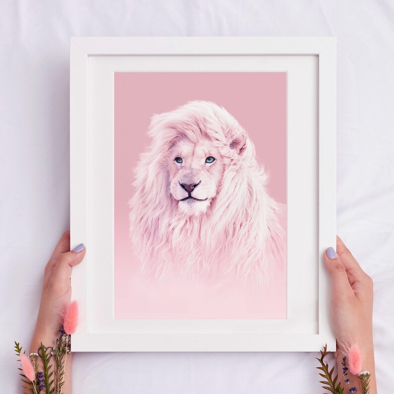 Wall Art Prints Pink Lion Print Lion Printable Safari Nursery Etsy