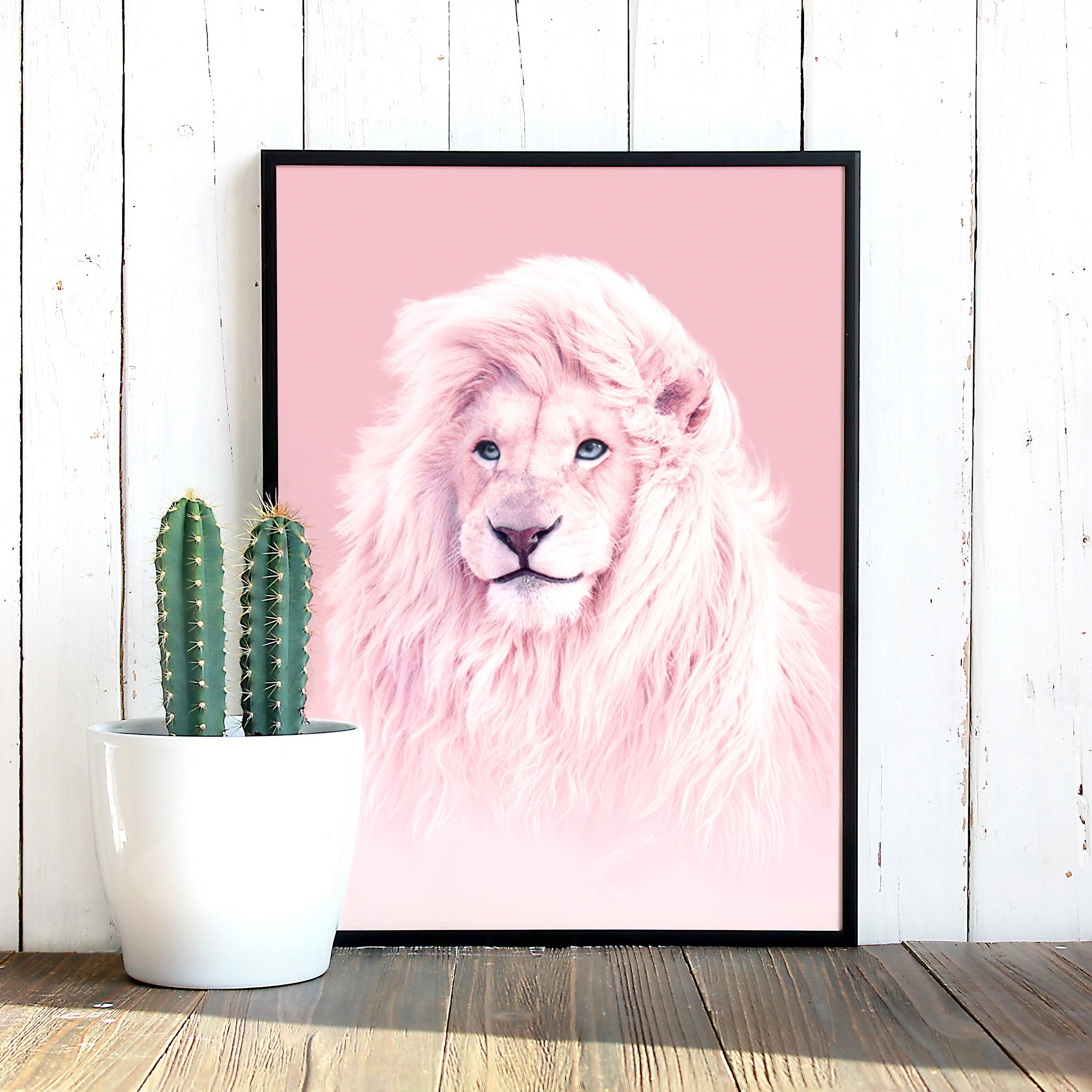 Wall Art Prints Pink Lion Print Lion Printable Safari Nursery Etsy