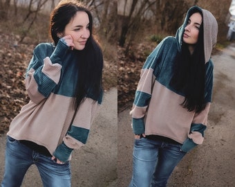 Two-tone hoodie | Batwing sleeve sweater | Loose sweater | Bat Wing Sweater | Hippie sweater | Nicki sweater