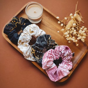 Mandala Scrunchie | Large Women's Hair Tie | Cotton Ponytail Holder | 90s Scrunchy | Black Scrunchie | Abstract Scrunchie