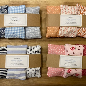 Lavender Linen Drawer Bags Set 3 Handmade Cotton Natural Air Freshener Scent Bundle English
