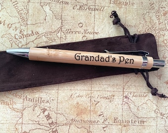 Personalized Bamboo Pen: Engraved Grandad Gift with Velvet Sleeve