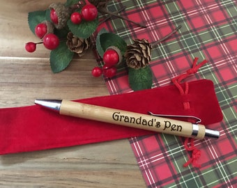 Christmas Gift Personalised Eco Wood Pen Present Thank You with Sleeve Dad Nana Nan Gran Aunt