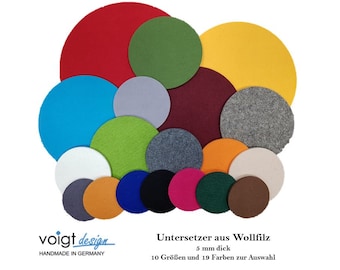 WOOL FELT coasters 5 mm thick, round, 10 sizes, 19 colors, for glass cup bottle drinks vase pot candle table sideboard shelf dresser