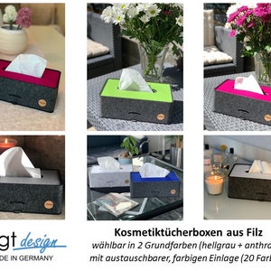 Kosmetiktücherbox aus FILZ Taschentuchbox Kosmetiktuchspender Deko mit farbigem Einlegeboden (20 Farben)