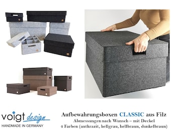 Aufbewahrungsbox CLASSIC - Höhe bis 20 cm - aus FILZ mit Deckel - Abmessungen nach Wunsch - Filzkorb Filzkiste Ordnungsbox - Oeko-Tex