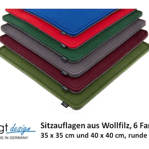Seat pad WOOL FELT (10 mm thick) square 35 x 35 cm and 40 x 40 cm rounded corners two-tone (6 colors) chair pad seat cushion bench