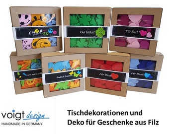 DEKO Boxen FILZ Herz Kleeblatt Schmetterling Emoji Buchstaben Zahlen 7 Varianten