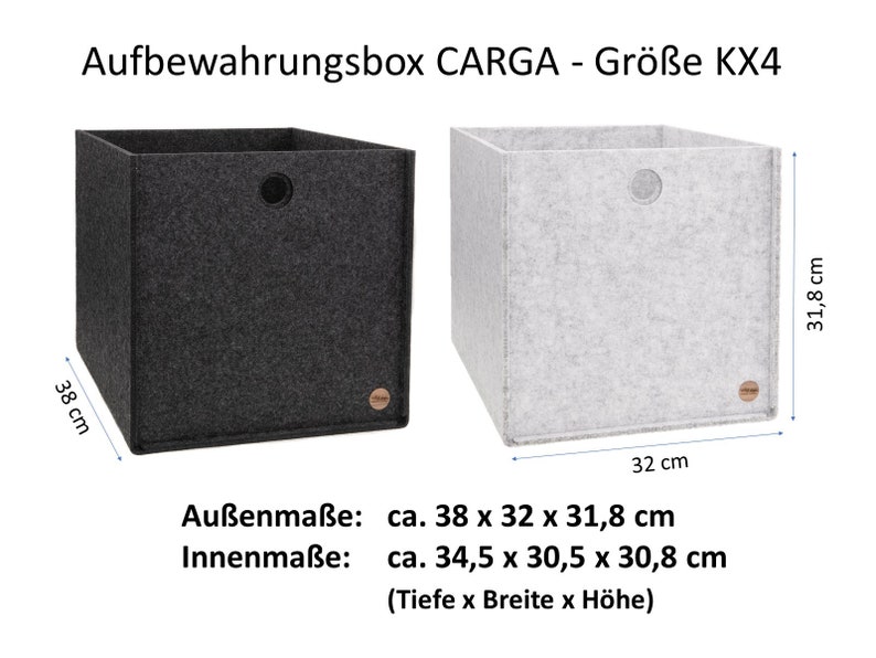 Aufbewahrungsboxen CARGA aus FILZ passend für Ikea Regale Kallax Expedit Büro Schrank Schreibtisch Ordnungsbox Filzkorb 4 Größen 4 Farben Größe KX4