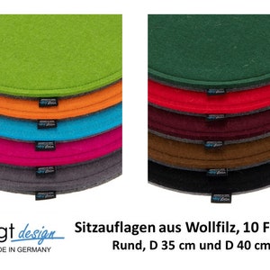 Seat pad WOOL FELT (10 mm thick) round D 35 cm and D 40 cm two-tone (10 colors) chair pad seat cushion bench pad - Made in Germany