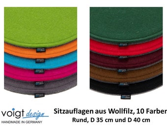 Sitzauflage WOLLFILZ (10 mm dick) rund D 35 cm und D 40 cm zweifarbig (10 Farben) Stuhlauflage Sitzkissen Bankauflage - Made in Germany