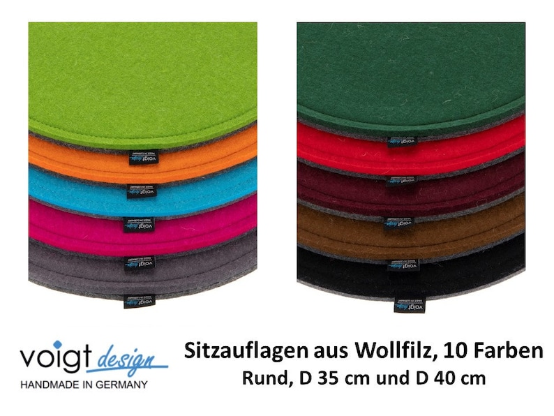 Sitzauflage WOLLFILZ 10 mm dick rund D 35 cm und D 40 cm zweifarbig 10 Farben Stuhlauflage Sitzkissen Bankauflage Made in Germany Bild 1