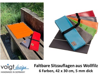 Faltbare Sitzauflage WOLLFILZ 42x30 cm - Outdoor Wandern Camping Garten Kirche Stadion - Sitzkissen Abwischbar - 6 Farben - Made in Germany