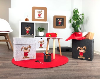 Storage box and wall portrait - children's motif "Max" the rabbit - box with/without lid - shelf basket felt box basket box Ikea shelf Kallax Expedit