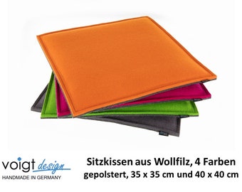 Sitzkissen WOLLFILZ (gepolstert) quadratisch 35x35 und 40x40 cm zweifarbig (4 Farben) Stuhlkissen Sitzauflage Bankauflage - Made in Germany