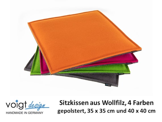 Sitzkissen WOLLFILZ (gepolstert) quadratisch 35x35 und 40x40 cm zweifarbig (4 Farben) Stuhlkissen Sitzauflage Bankauflage - Made in Germany