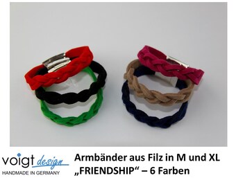 Felt bracelet - FRIENDSHIP - magnetic clasp platinum braided gift size M / XL - Made in Germany