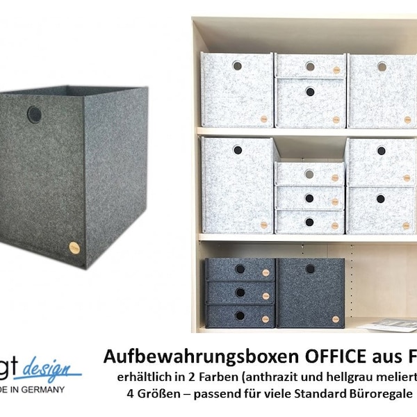 Aufbewahrungsboxen OFFICE aus FILZ - ohne Deckel - Ordnungsbox Bürokiste Filzkorb Regalbox Schrankbox Schreibtischablage - 4 Größen 2 Farben