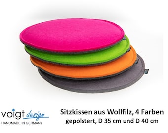 Sitzkissen WOLLFILZ (gepolstert) rund D 35 und D 40 cm zweifarbig (4 Farben) Stuhlkissen Sitzauflage Bankauflage - Made in Germany