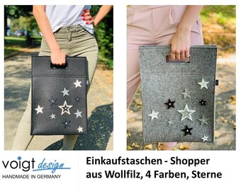 WOOL FELT shopping bag "Lulu Stars + Diamonds" handbag shopper stars (4 colors) - MADE in GERMANY